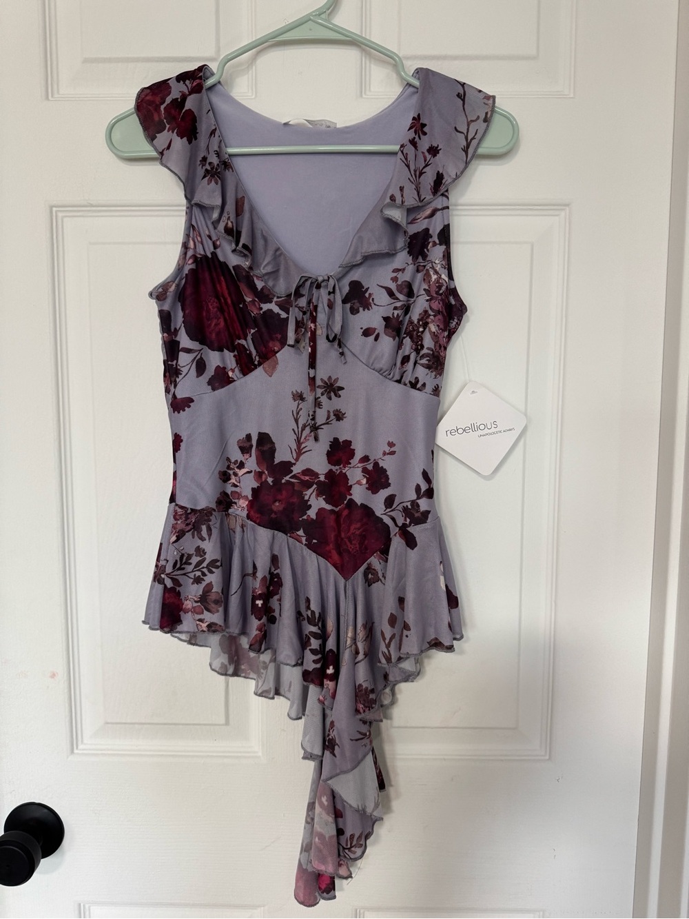 Y2k Lilac Floral Ruffle Top